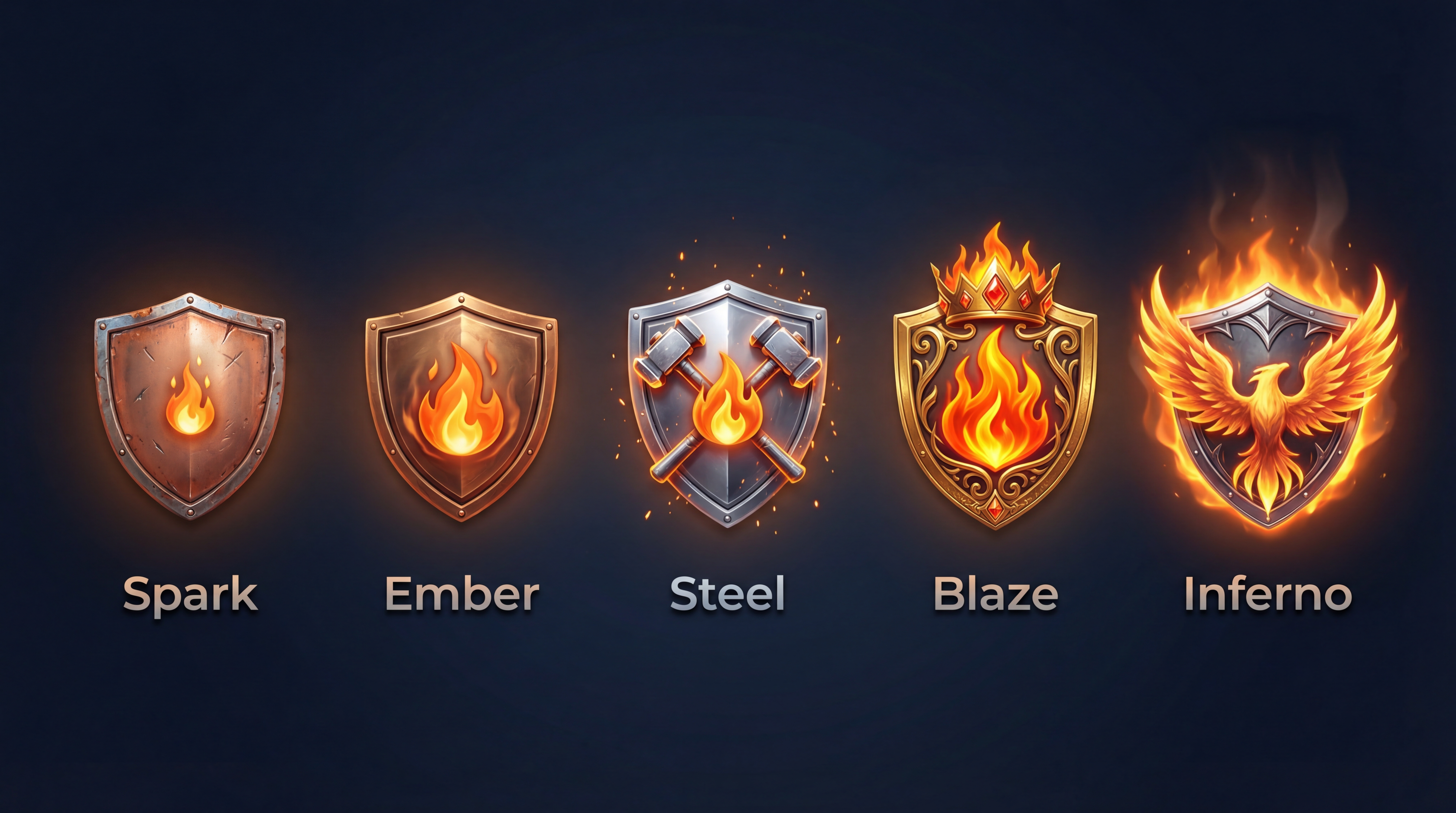 Rank progression badges across multiple themes